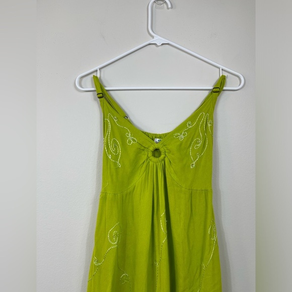 Iland Planet Miami Beach Elegant Green Embroidered Dress Straps Beach Size S/M? - Picture 2 of 16